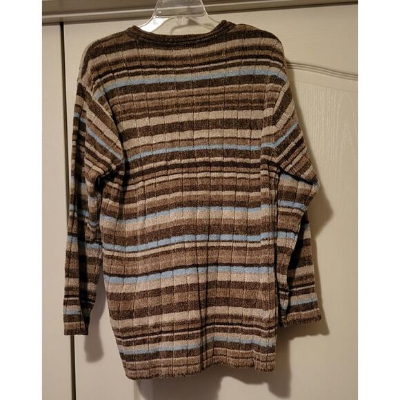 Liz Claiborne Sweater Womens Large Wool Blend Cardigan Striped Taupe - Picture 3 of 8